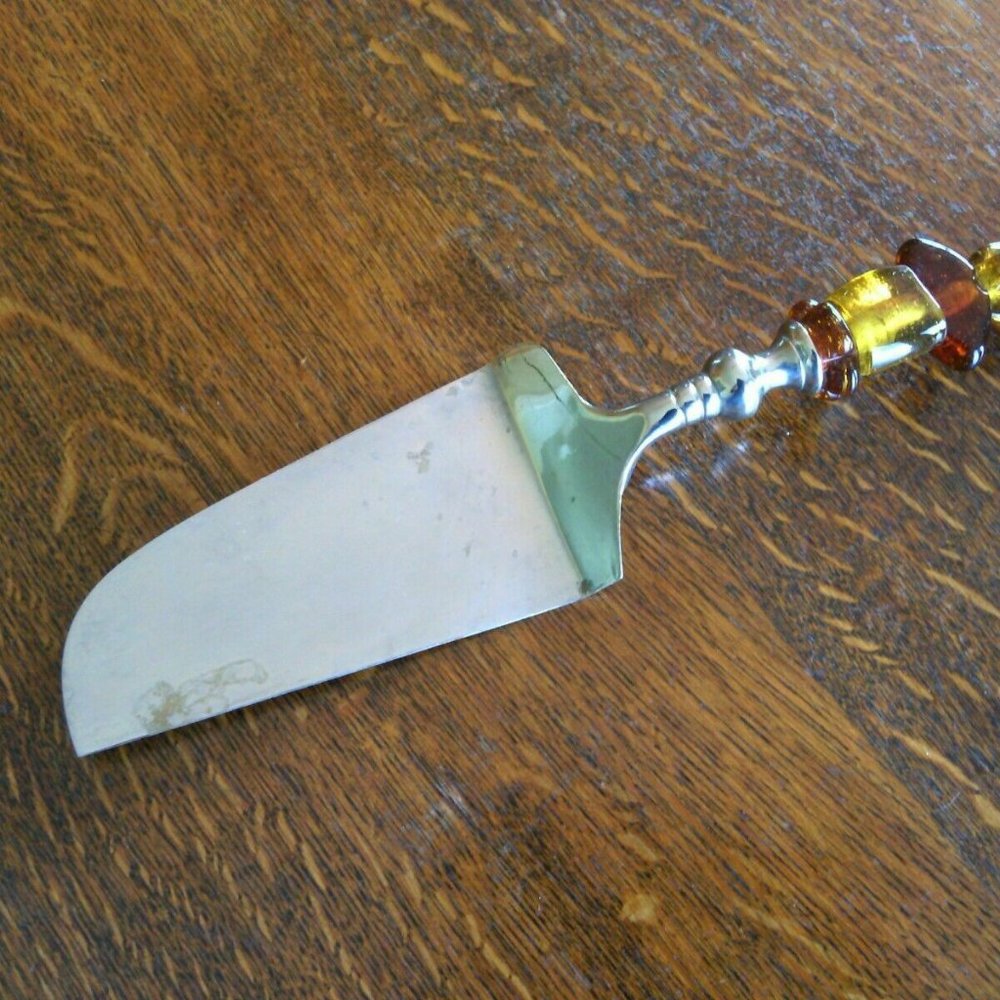 Flatware Cake Server Knife Colored Glass Beads Handle Stainless Steel Blade Pies